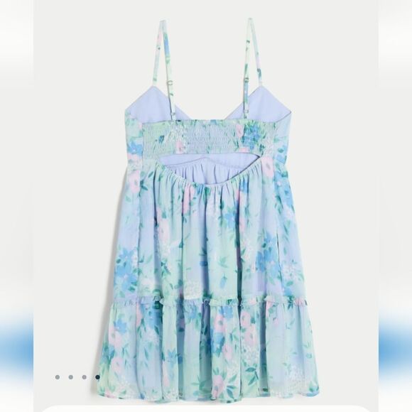 HOLLISTER Blue Floral Babydoll Mini Dress New Small Tall Msrp $50 - Picture 8 of 16
